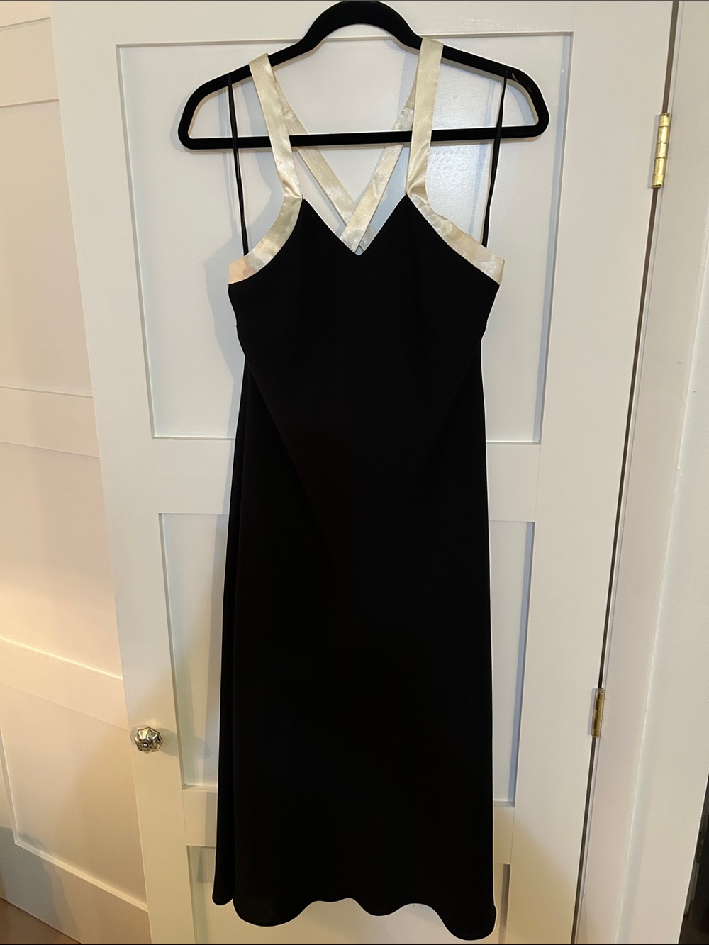 Evan Picone Black Midi Dress with Cream Satin Straps